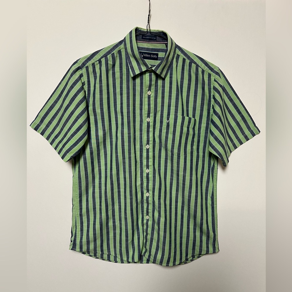 ALLEN SOLLY GREEN AND BLUE SIZE 40 STRIPPED SHIRT. 100% PREMIUM COTTON